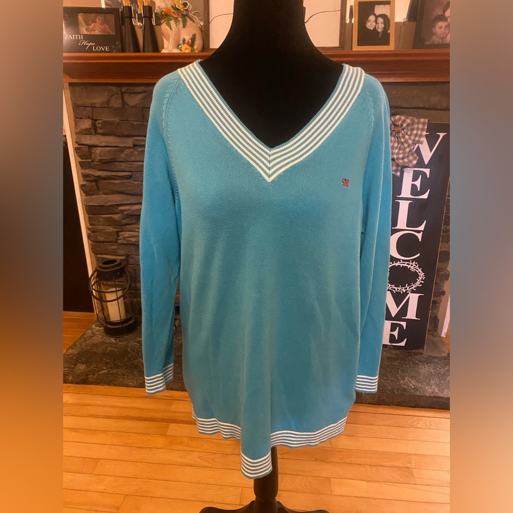VTG Ralph Lauren Polo Jeans Co Turquoise V-Neck Sweater